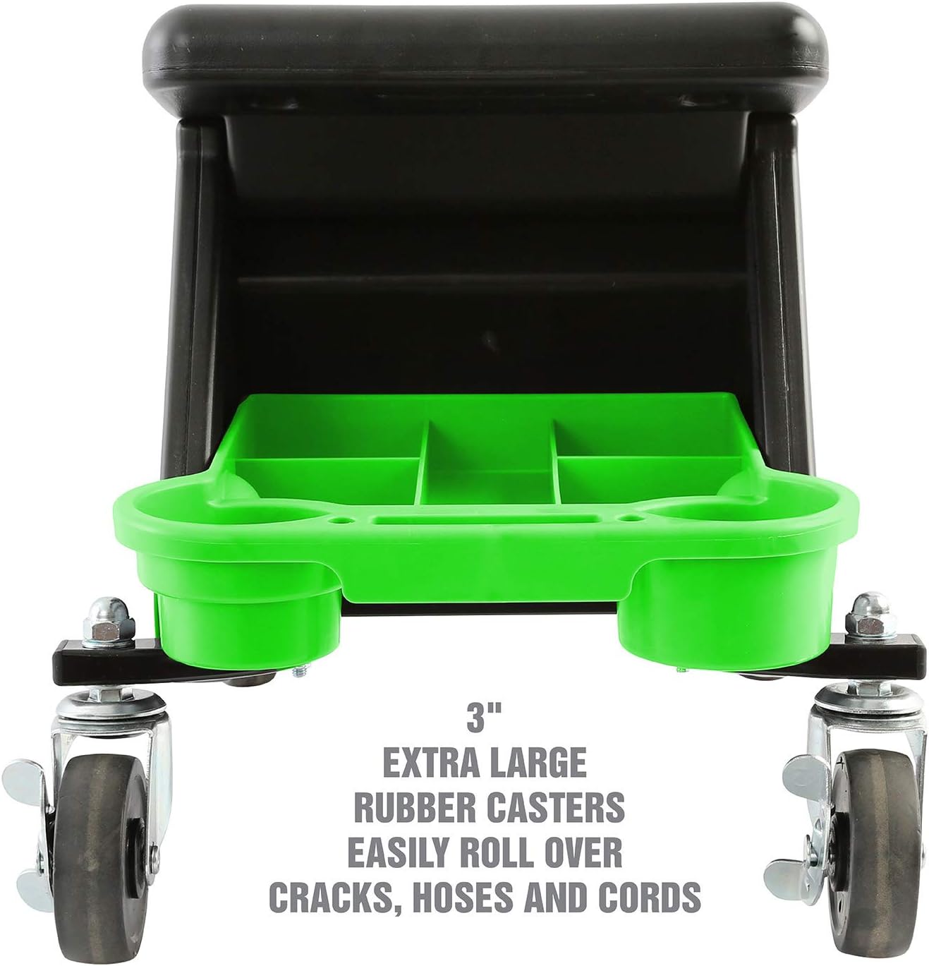 OEMTOOLS 24986 Heavy-Duty Rolling Workbench and Creeper Seat, Mechanics Stool with Wheels, Creepers, Shop Stools with Wheels, Automotive, Green and Black 300 LB Capacity