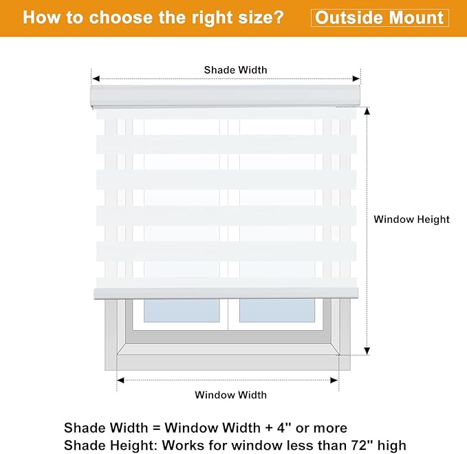 Persilux Cordless Zebra Blinds for Windows, Light Filtering Roller Shades for Windows (20" W x 64" H, White) Light Control for Day and Night, Light Filtering Sheer Shades for Home, Office, Bedroom