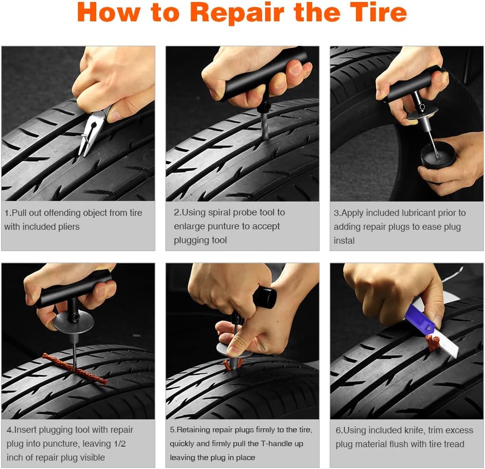 Tire Repair Kit - 68pcs Heavy Duty Tire Plug Kit, Universal Tire Repair Tools to Fix Punctures and Plug Flats Patch Kit for car Motorcycle, Truck, ARB,ATV, Tractor, RV, SUV, Trailer