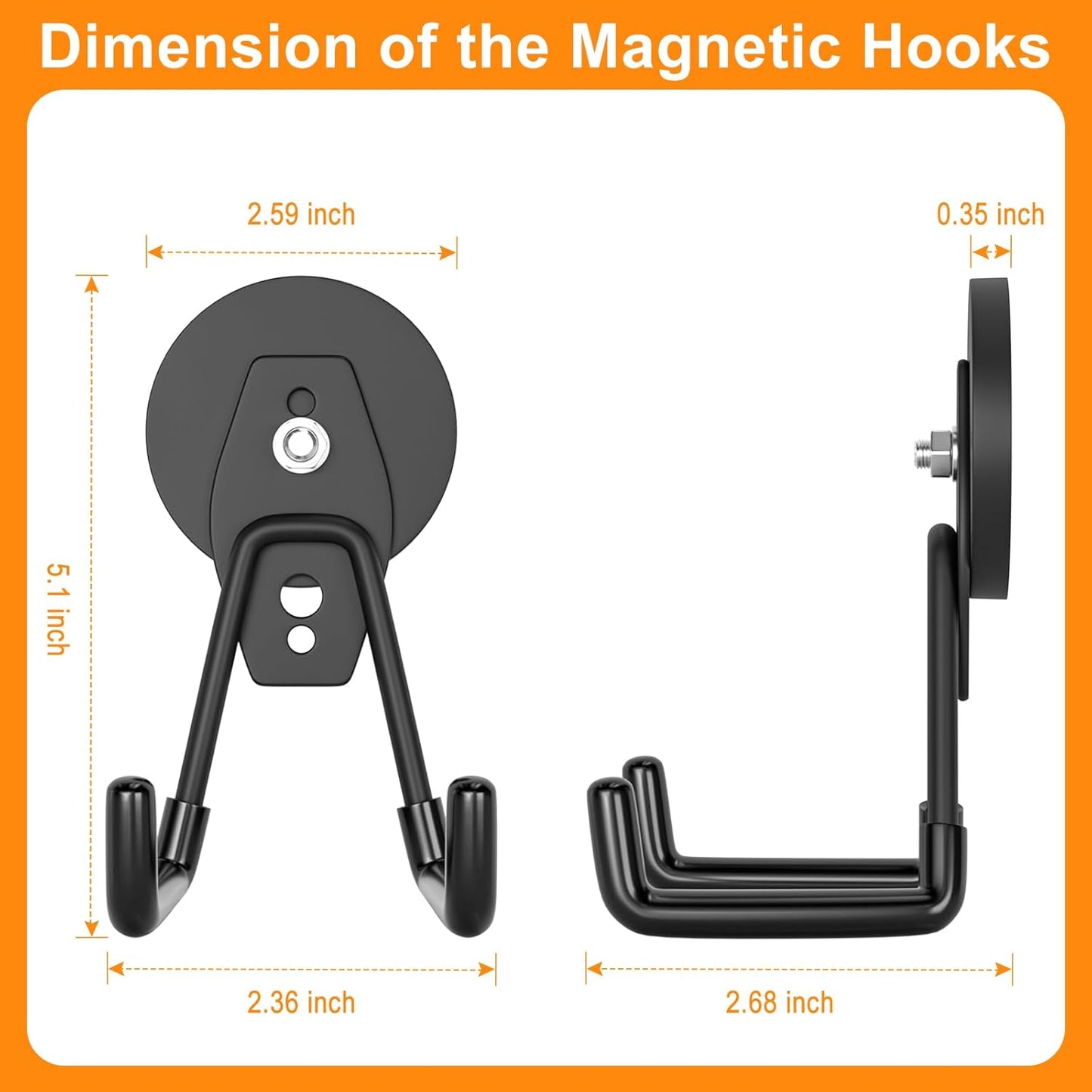 ENUODA Strong Magnetic Hooks Heavy Duty Magnet Garage Hooks for Cruise Magnet Tool Holder for Hanging Garden Tools, Cabinet, Van, Pegbaord, Kitchen, Outdoor, 2 Pack