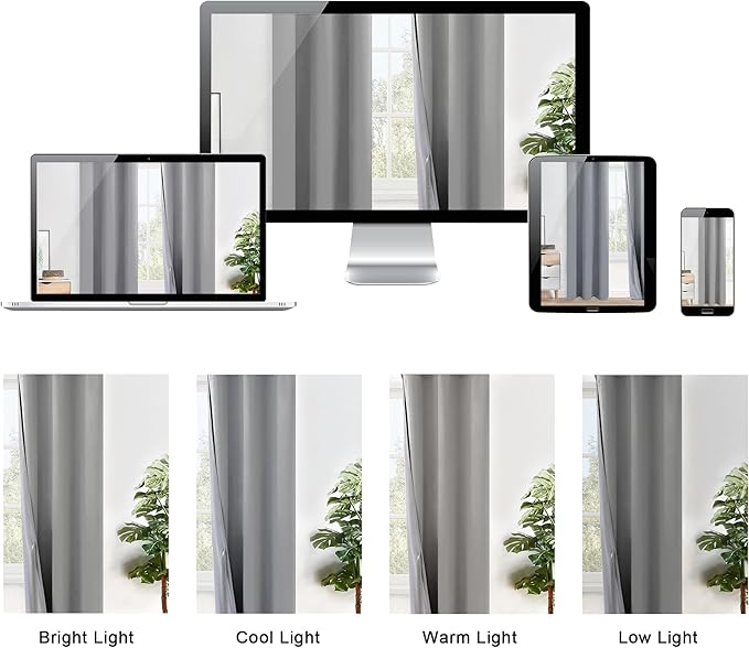 XWZO Full Shading Blackout Curtains 84 Inches Length with Tiebacks- Heat and Light Blocking Ring Top Window Drapes with Black Liner for Bedroom/Kid's Room, Light Grey, W70 x L84, Set of 2 Panels