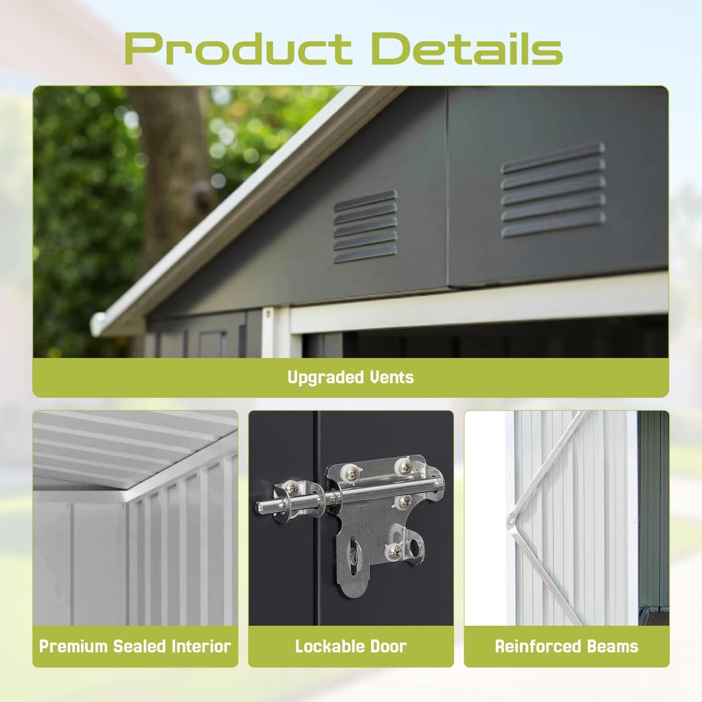 8' x 6' Outdoor Storage Shed, Sturdy Metal Building w/Lockable Doors for Garden, Backyard, Poolside and Lawn, Brown+White