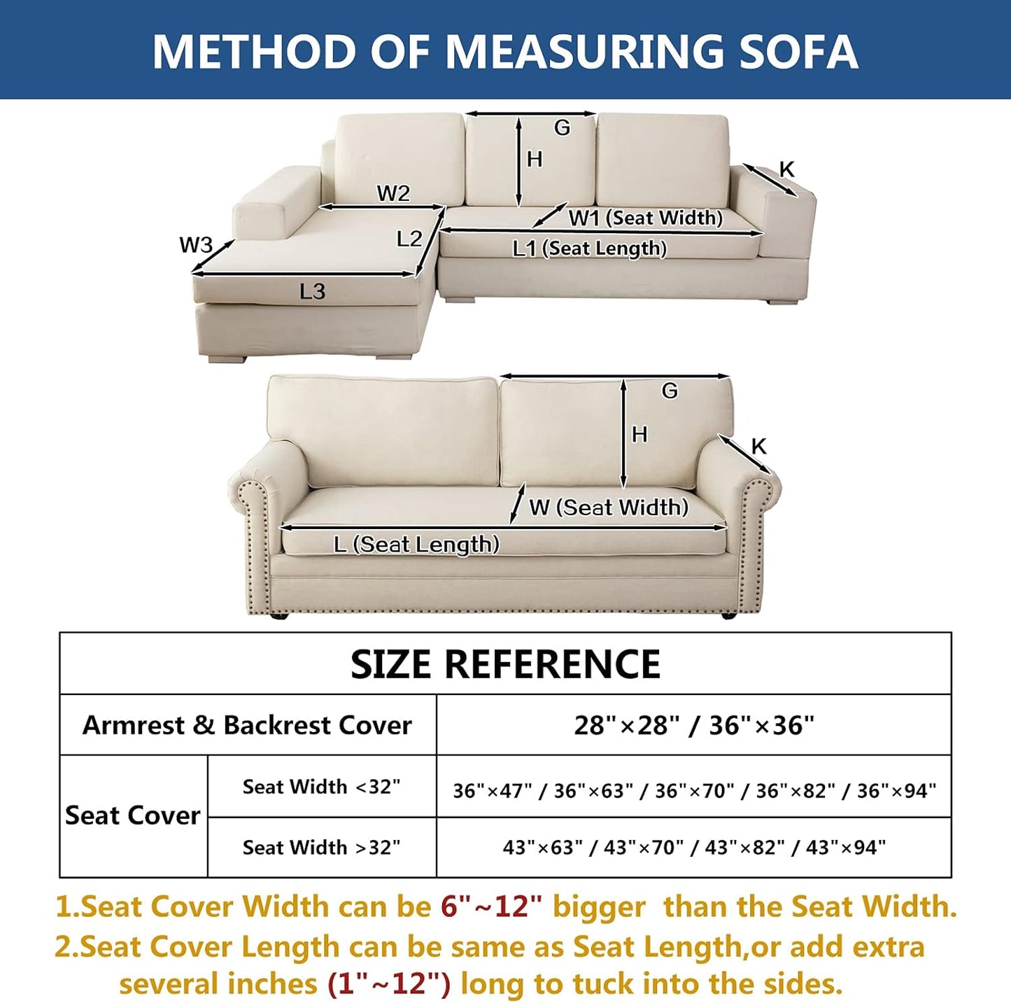 Eismodra Couch Cover,Sectional Couch Covers,Sofa Covers for 3 Cushion Couch,Anti-Slip Sofa Slipcovers for Dogs Cats Kids Loveseat Recliner L Shaped Armrest Backrest,White 36''x70''(Only 1 Piece)
