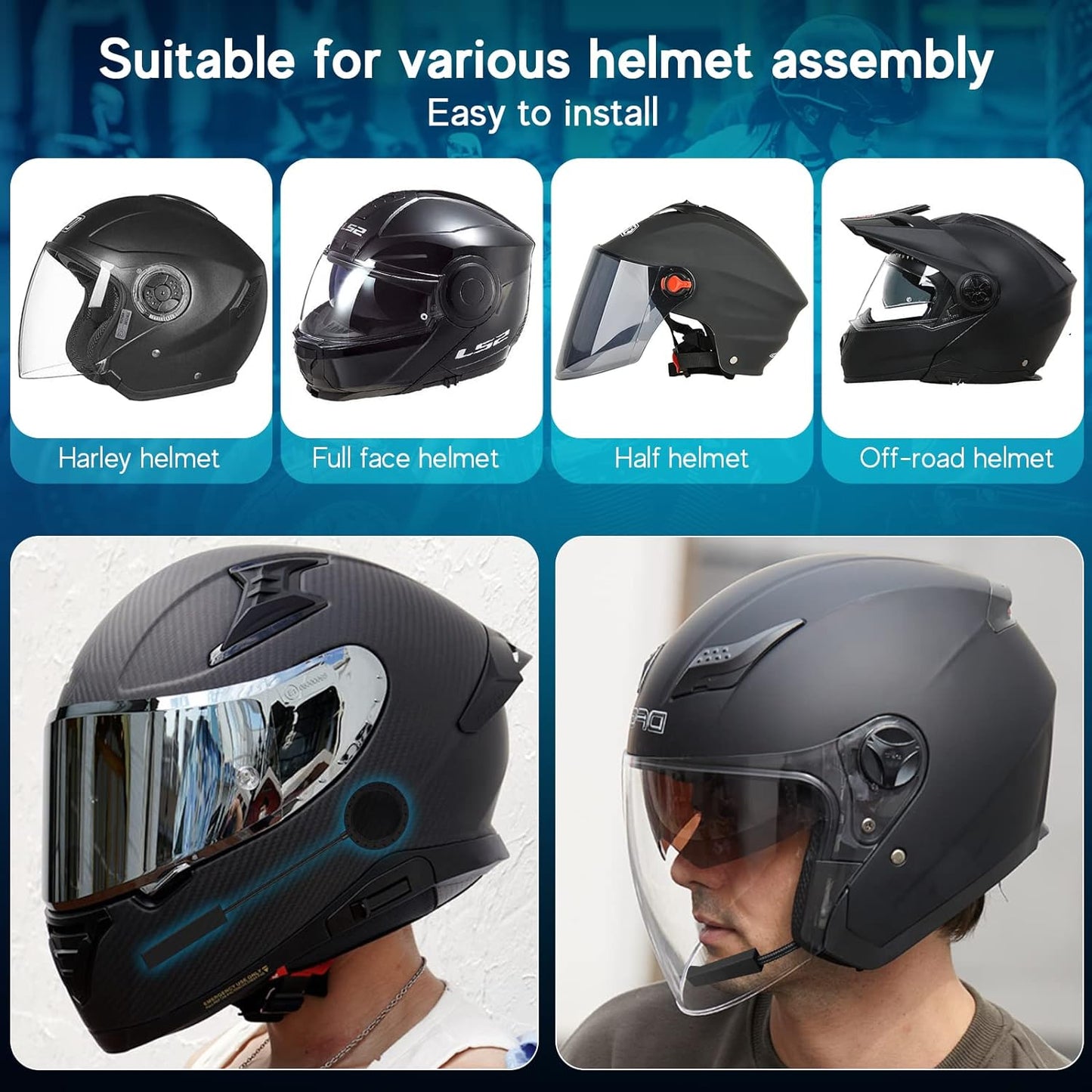 MAXTO Motorcycle Helmet Bluetooth Headset Outdoor Hands-Free Speaker Bluetooth 5.3 EDR Wireless Motorcycle Headset Automatic anwser High Sound Quality Headphone