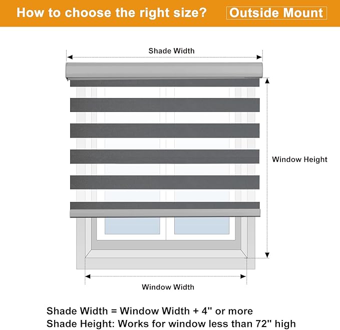 Persilux Zebra Shades Free Stop Roller Shades for Windows (45" W x 72" H, Grey) Cordless Dual Layer Window Treatments Room Darkening Roller Blinds for Home, Office, Kitchen…