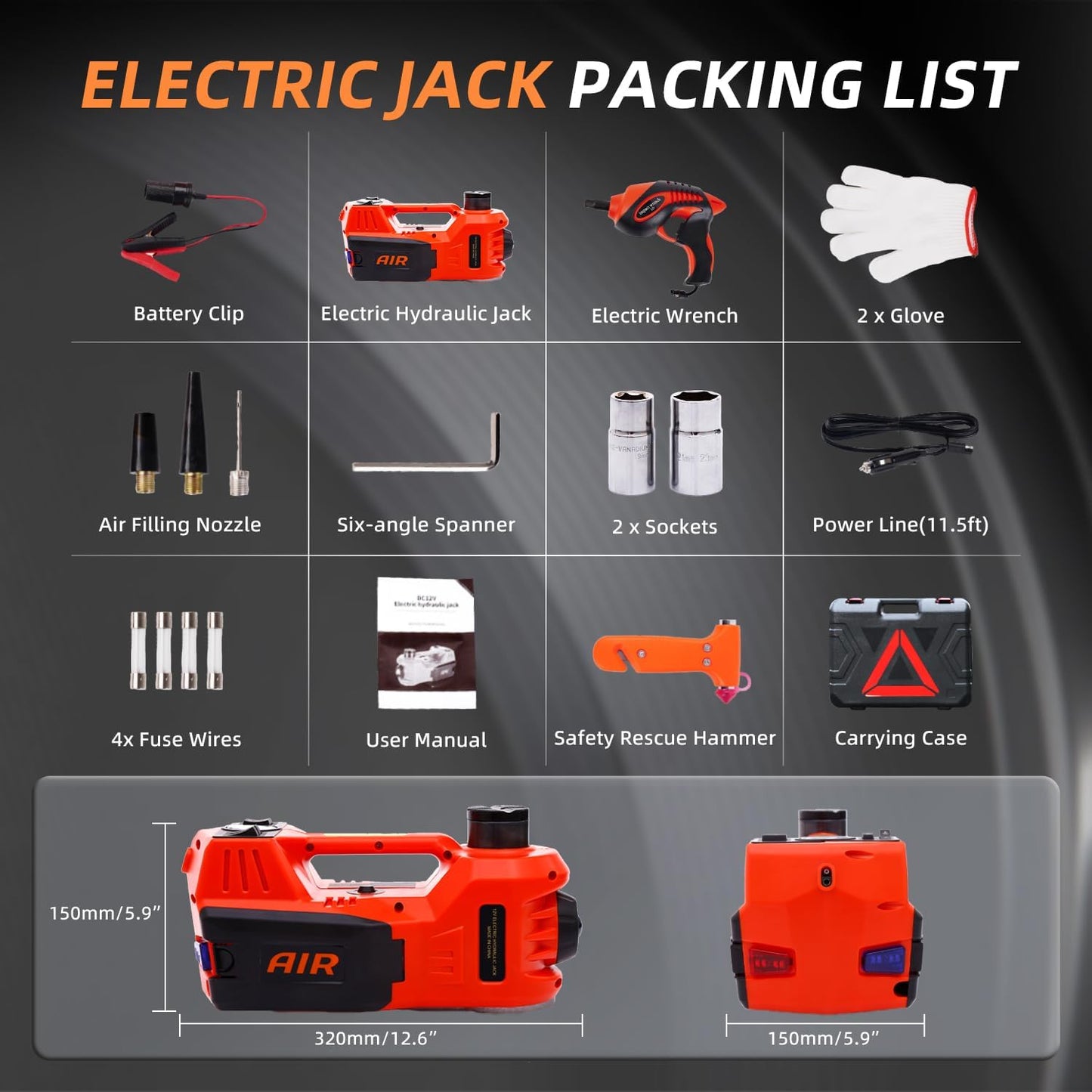 STANDTALL Electric Car Jack Kit 5 Ton 12V Electric Jack for Car with Impact Wrench and Tire Inflator Pump for SUV Sedan Truck Change Tires Garage Repair