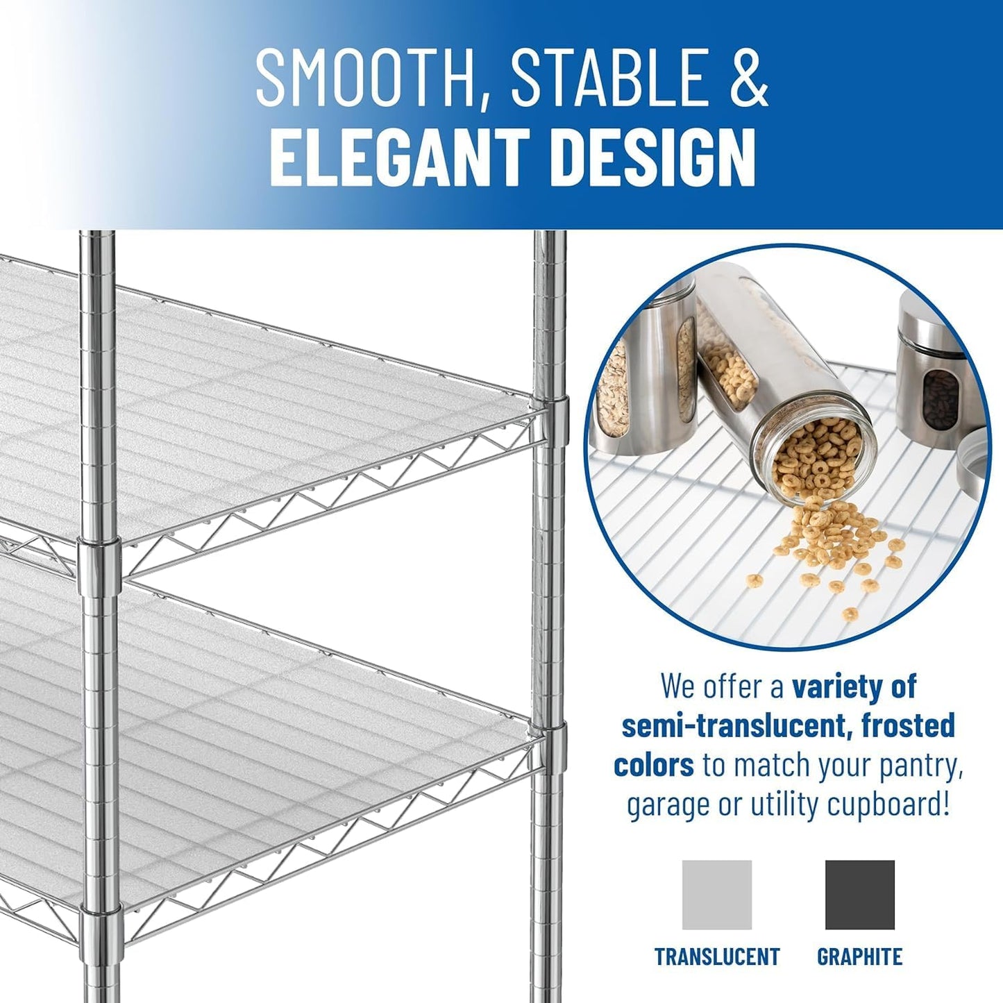 Shelf Liners for Wire Shelf System: Set of 5 in Graphite: 18 x 42 inch: Plastic Wire Shelving Shelf Mats