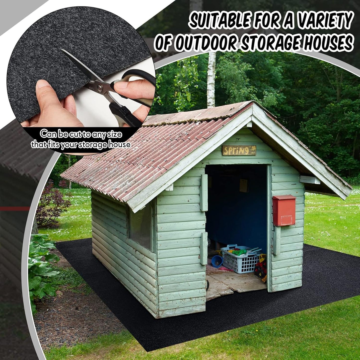 Haull Outdoor Storage Shed Floor Moat Waterproof Outdoor Carport Mat Thickened Soft Patio Furniture Pad Washable with Non Slip Backing, Storage Shed Not Included(8.2 x 8.2 ft)