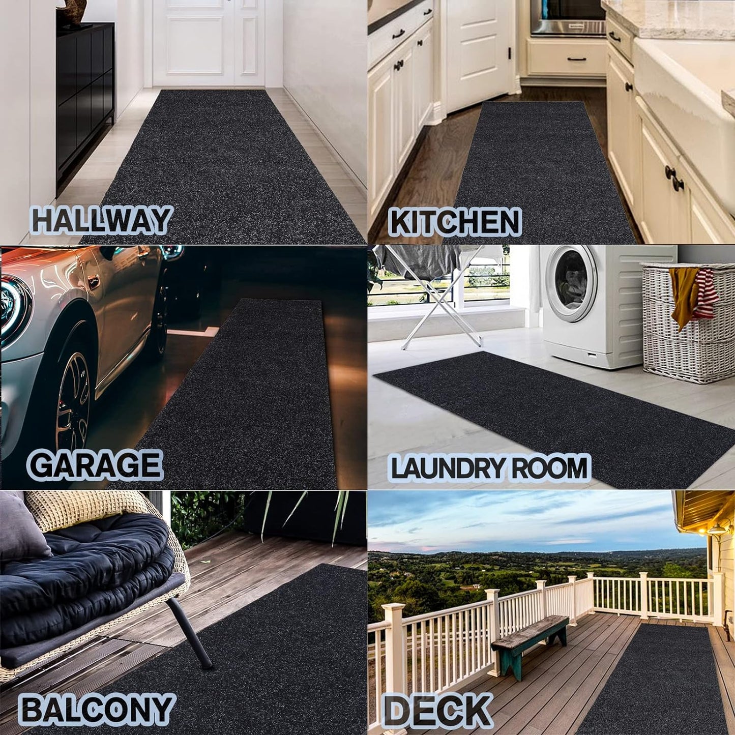 Custom Size Backed Non-Slip Area Rugs Runner, Easy Clean, Waterproof Runner Rugs for Hallway Entryway, Kitchen, Laundry, 4FT x 67FT, Black