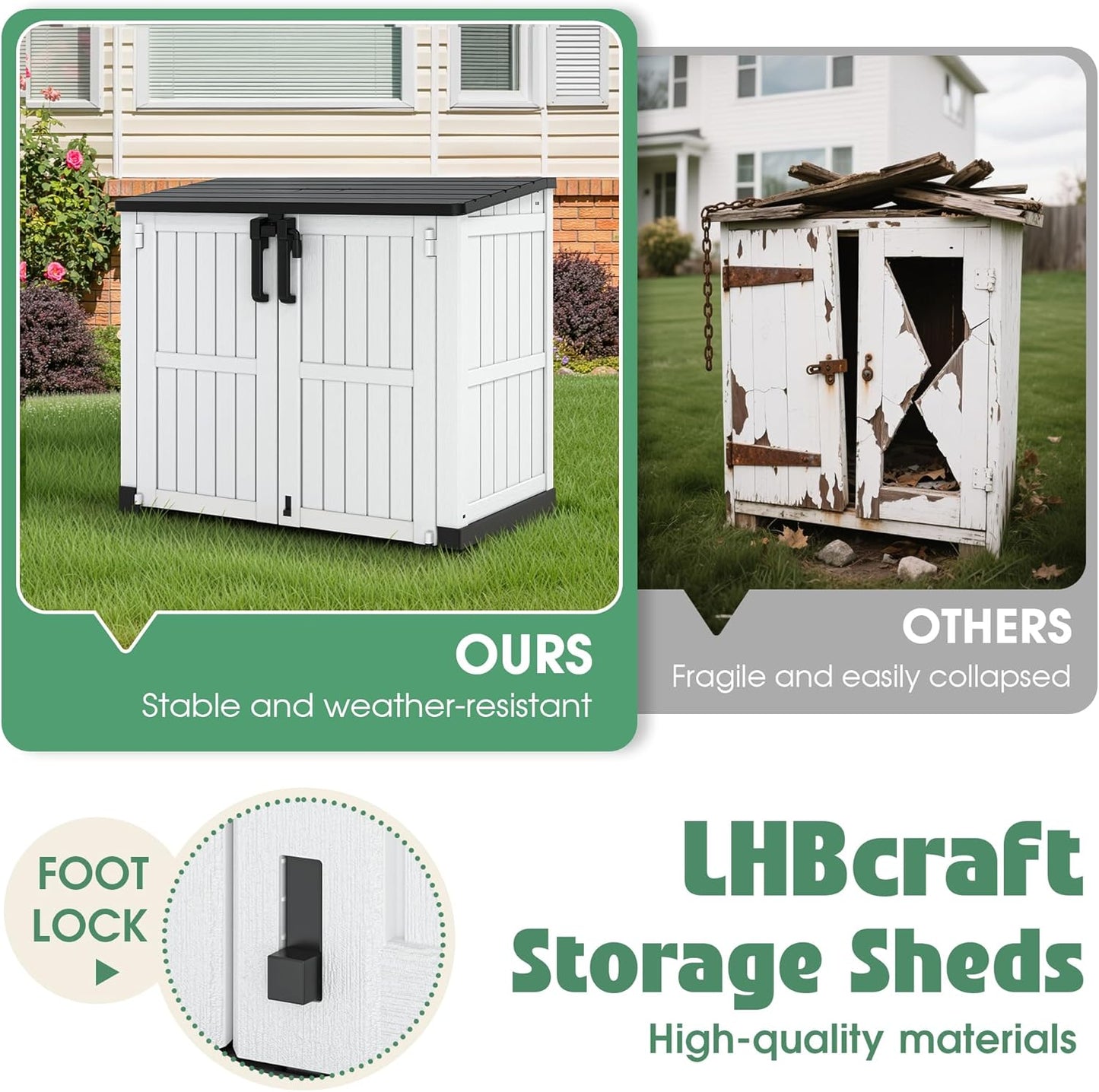 Outdoor Storage Cabinet 36 Cu Ft with Lockable Doors, Portable Horizontal Resin Storage Shed -Easy to Assemble, Waterproof Outdoor Storage Box for Backyards,Patios