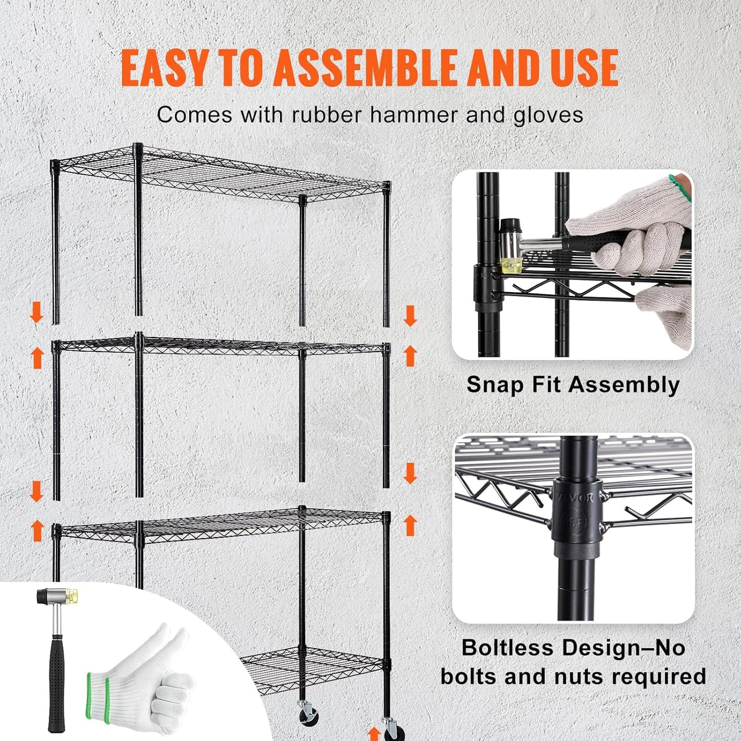 VEVOR Storage Shelving Unit, 4-Tier Adjustable Storage Shelves, 48" L x 18" W x 74" H Garage Storage Shelves, Metal Shelves with Wheels for Kitchen Pantry Basement Bathroom Laundry
