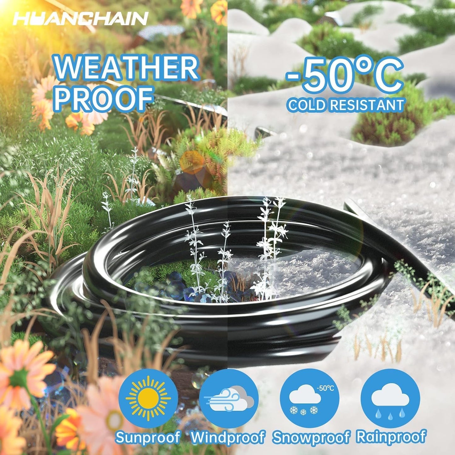 HUANCHAIN Indoor Outdoor Black Extension Cord 25 ft 2 Pack Waterproof, 16/3 Gauge Flexible Cold-Resistant Appliance Cable Outside, 13A 1625W 16AWG SJTW, 3 Prong Heavy Duty Electric Cord, ETL