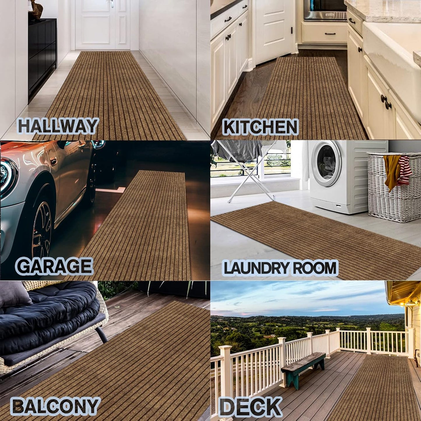 Custom Size Backed Non-Slip Area Rugs Runner, Easy Clean, Waterproof Runner Rugs for Hallway Entryway, Kitchen, Laundry, 4FT x 39FT, Brown Stripe