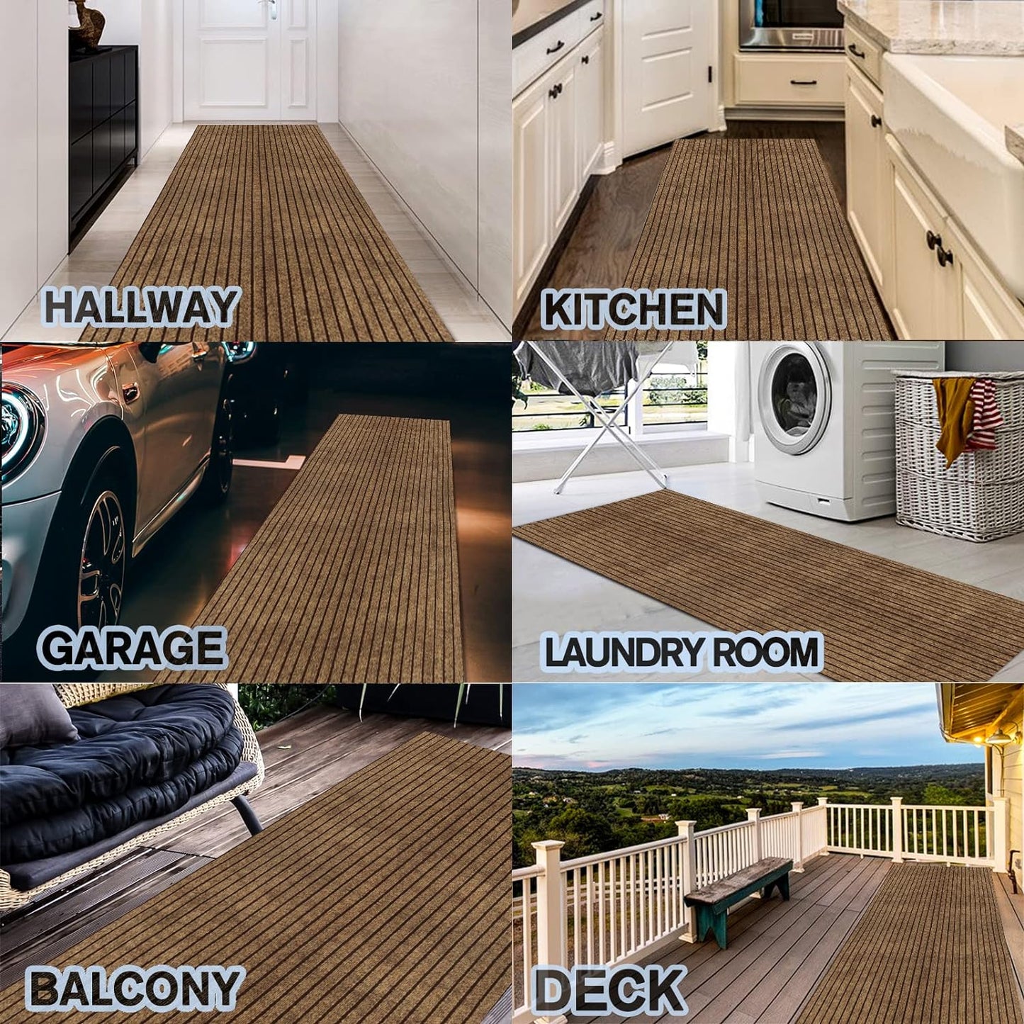 Custom Size Backed Non-Slip Area Rugs Runner, Easy Clean, Waterproof Runner Rugs for Hallway Entryway, Kitchen, Laundry, 2FT x 4FT, Brown Stripe