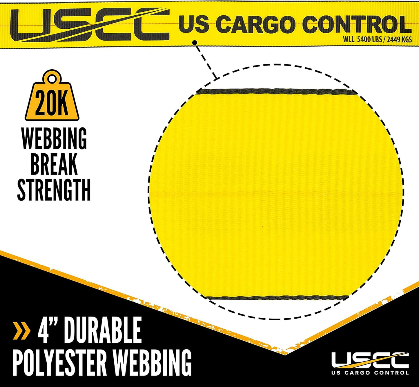 US Cargo Control 4 Inch x 11 Inch Fixed End (2-Pack), Zinc-Coated Ratchet and Black Flat Hook, 5,400 lbs Working Load Limit, 4 Inch Ratchet Strap Fixed Ends for Flatbed Trailers and Trucks