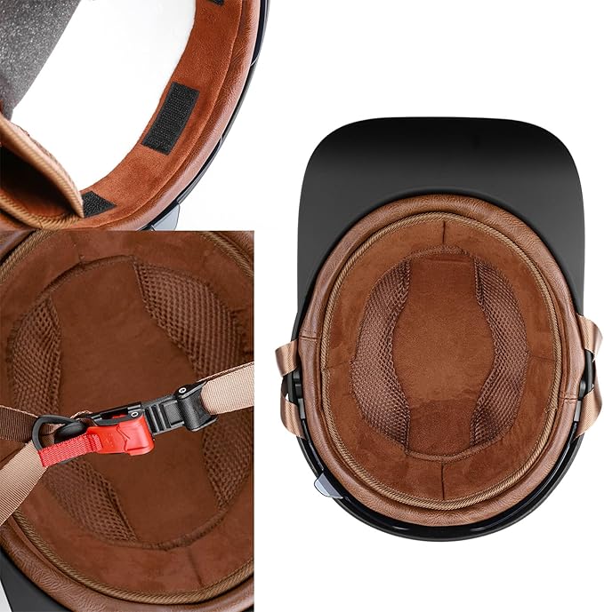 Vintage Retro Open Face Motorcycle Helmet Baseball Cap Half Helmets with pull-down Lens for Men Women Moped Cap Jet Scooter Street Cruiser - DOT Certified (Indian-White,X-Large)