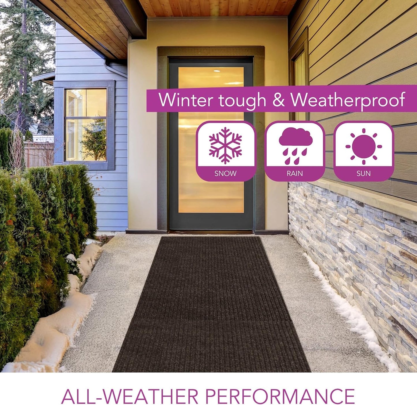 iCustomRug Spartan Weather Warrior Indoor/Outdoor Utility Ribbed Carpet Runner with Non-Slip Thermoplastic Rubber Backing, 3ft X 36ft in Brown