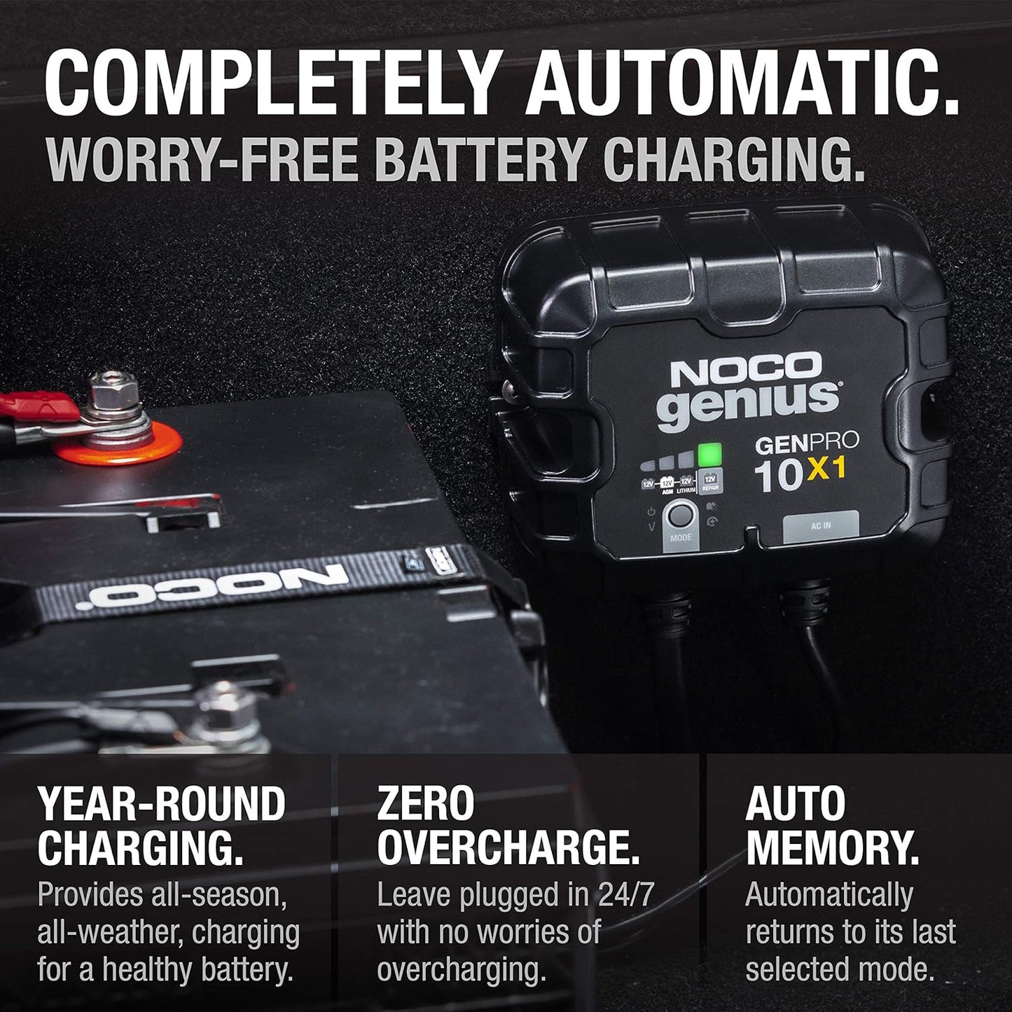 NOCO Genius GENPRO10X1: 1-Bank, 10A Onboard Battery Charger - 10A Per Bank, 12V Waterproof Marine Charger with Overcharge Protection & Temperature Compensation – for Lead-Acid & Lithium Batteries