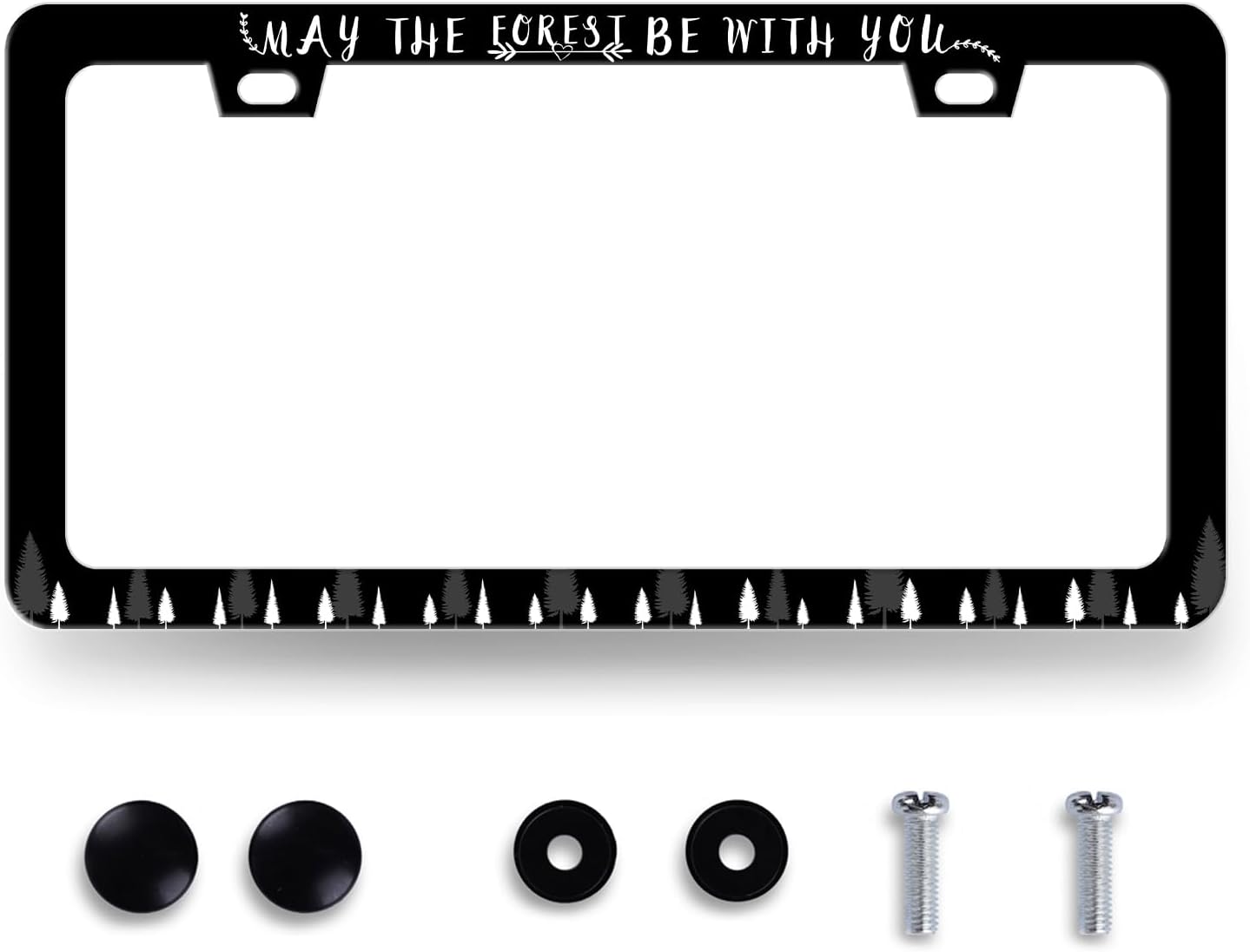 May The Forest Be with You License Plate Frame Funny Text License Plate Holder for Personalized Car Decorative Stainless Steel Forest License Plate Auto Part with Screws 12.2" x 6.2"