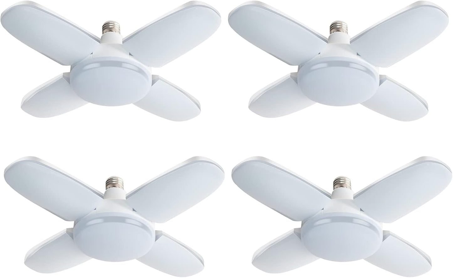 LED Garage Lights 4 Pack, 80W LED Shop Light with 4+1 Multi-Position Panels Deformable E26/E27 Ceiling Light, 6500k 8000LM Ceiling Led Daylight for Shop, Basement, Workshop, Attic, Barn