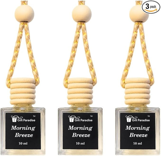 Gift Paradise® Fresh Clean Morning Breeze Car Air Freshener Set of 3 (10 ml Each) – Hanging Diffuser Bottles with Wooden Cap, Linen Breeze Scent for Car, Closet & Office, Long-Lasting Air Freshener