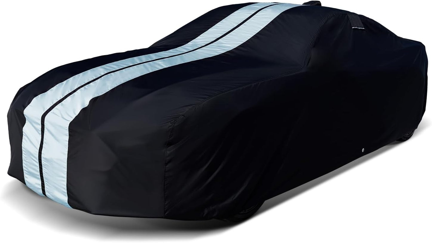 iCarCover Custom Car Cover for Pontiac Sunbird 2-Door, 4-Door (1983-1987) Waterproof All-Weather Rain Snow UV Sun Protector Full Exterior Indoor Outdoor Car Cover (Stripe - Black/Gray)
