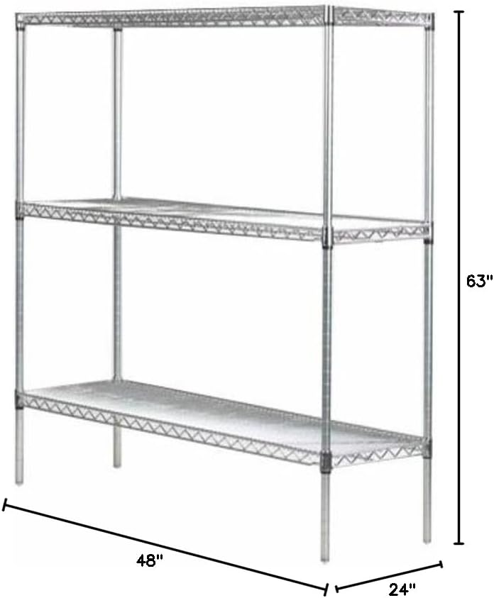 Omega 24" Deep x 48" Wide x 63" High 3 Tier Gray Starter Shelving Unit