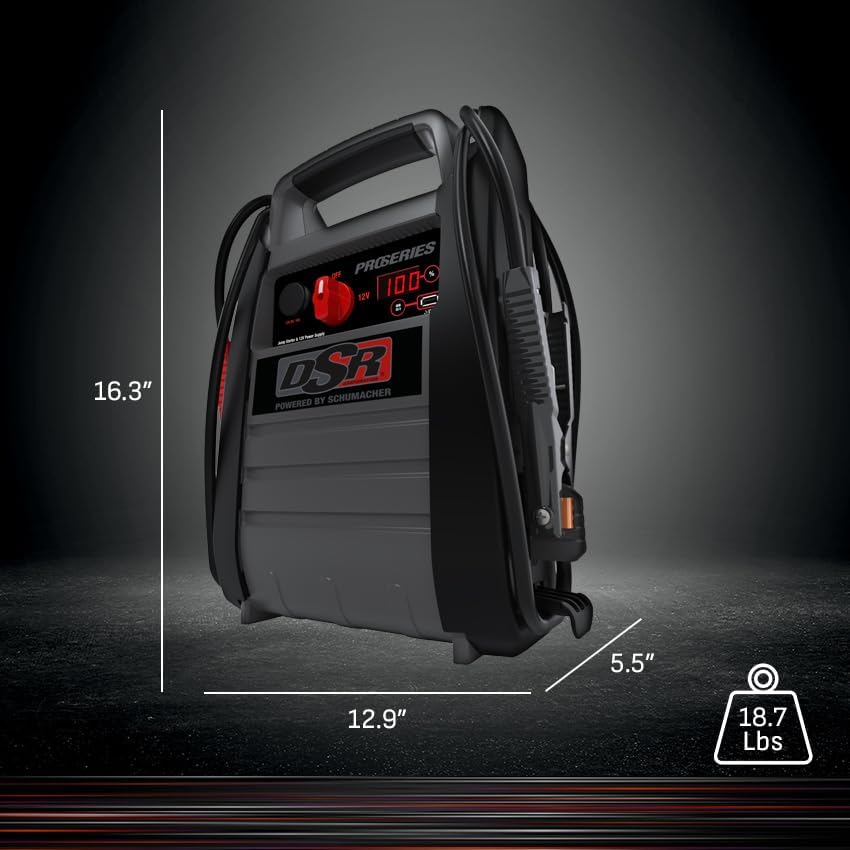 Schumacher Electric DSR ProSeries Car Battery Jump Starter - 2200 Peak Amp 12V Car Starter, Jump Box & Portable Power Station - Digital Display, Heavy-Duty Clamps - DSR165