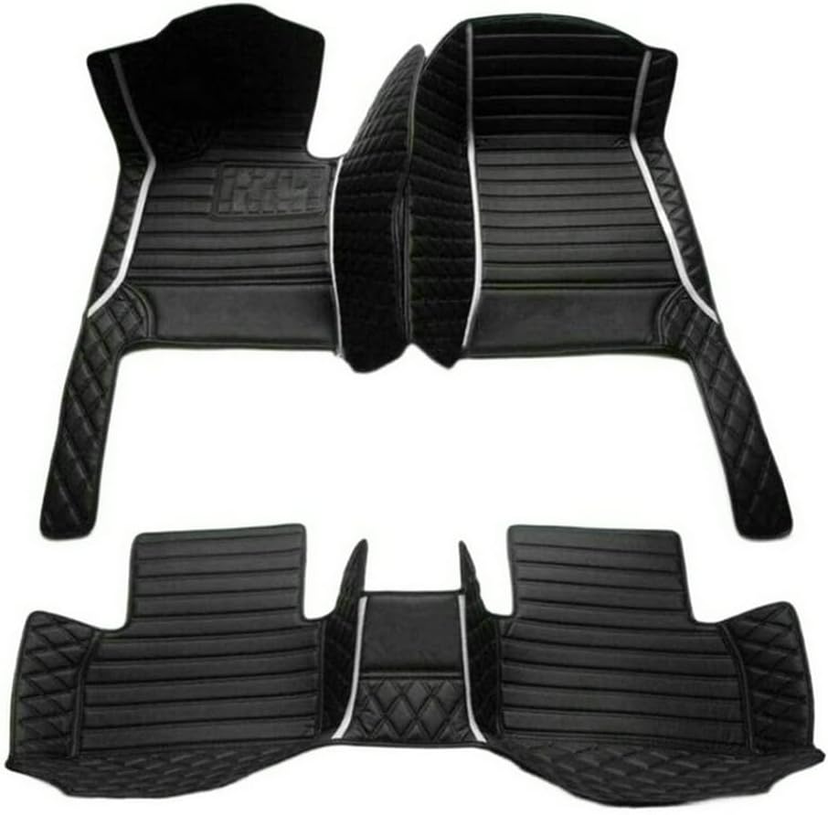 Customized Personalized car Floor mats, All-Weather Luxury car Floor mats, Waterproof and Anti Slip Leather car Floor mat Lining, 95% Customized car, Truck, and SUV Floor mats (Border White Stripe)