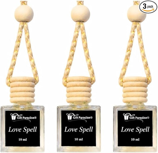 Gift Paradise® Love Spell Car Air Freshener Set of 3 (10 ml Each), Hanging Diffuser with Velvet Pouch, Long-Lasting Romantic Floral Scent for Car, Closet & Home