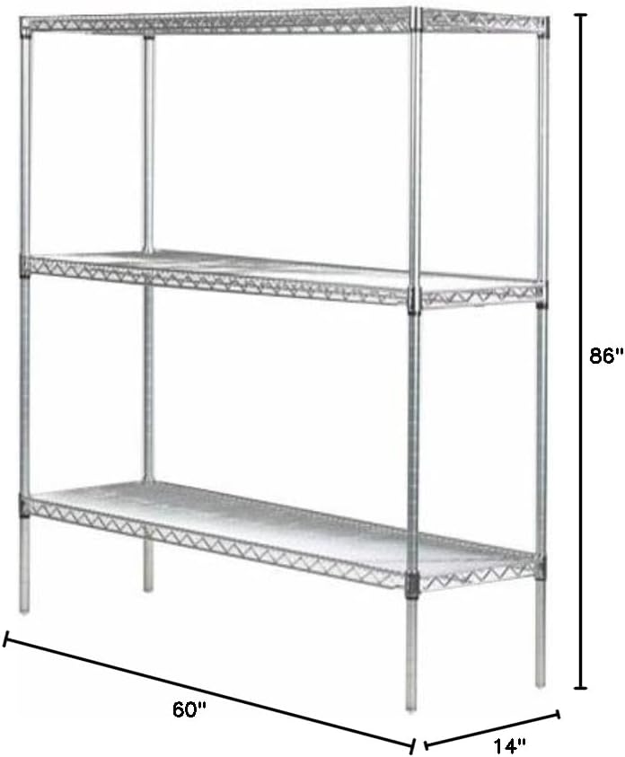 Omega 14" Deep x 60" Wide x 86" High 3 Tier Chrome Starter Shelving Unit