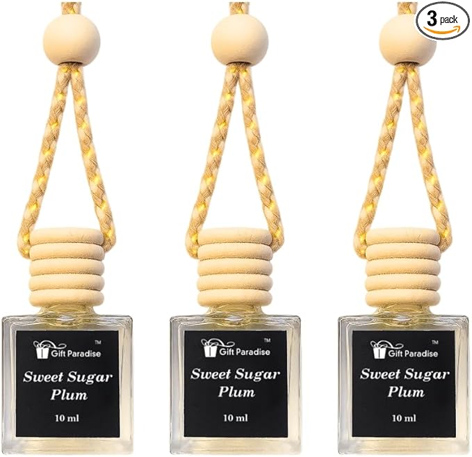 Sweet Sugar Plum Car Air Freshener – Set of 3 (10 ml Each) | Wooden Box Hanging Design for Car, Closet & Office | Long-Lasting Luxury Fragrance by Gift Paradise