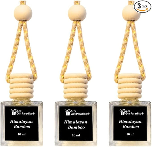Gift Paradise® Himalayan Bamboo Car Air Freshener Set of 3 (10 ml Each), Hanging Diffuser with Velvet Bag, Clean Spa-Inspired Scent for Car, Closet & Home