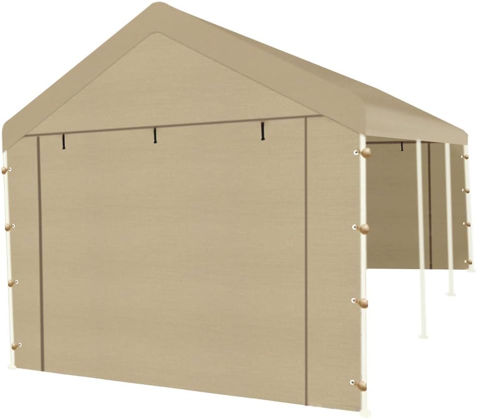 10 * 20 FT Carport Replacement Tarp Canopy, Sidewall kit Panel Set of 4, 180G PE Waterproof & UV Protected Replacement Sidewall Cover, Beige