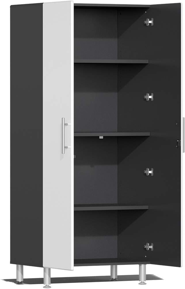 Ulti-MATE UG22092W 9-Piece Garage Cabinet Kit with Bamboo Worktop in Starfire White Metallic