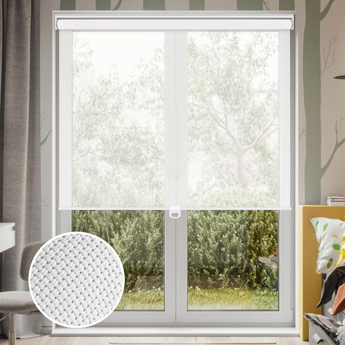 LUCKUP Light Filtering Roller Shades for Windows, Cordless Semi Sheer Solar Blinds with 5% Openness Free-Stop Window Shades for Home & Office, White 24" W x 72" L