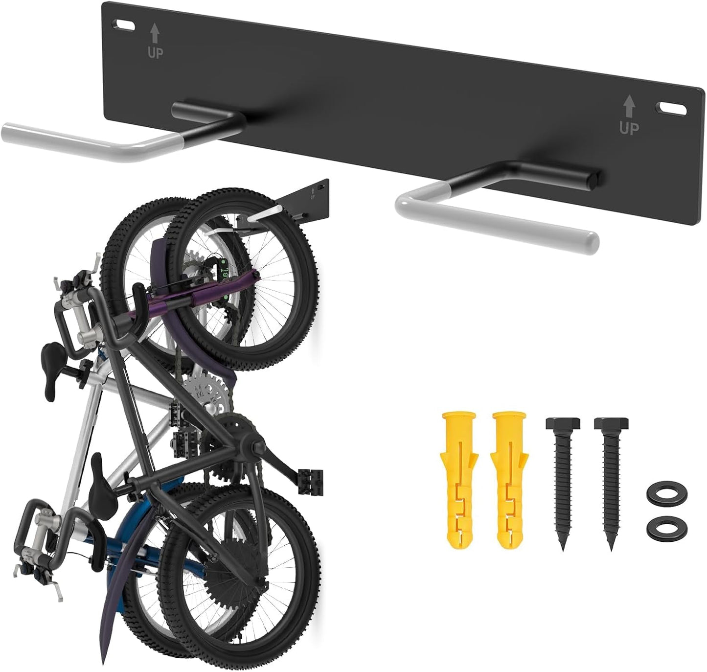Fat Tire Bike Rack Wall Mount Garage Storage,Fat Tire Bike Storage Rack for Garage,Heavy Duty Fat Tire Bike Wall Mount Hanger Hooks Max 100lbs,Vertical Fat Tire Mountain Bike Rack(Hold 2 Bikes)