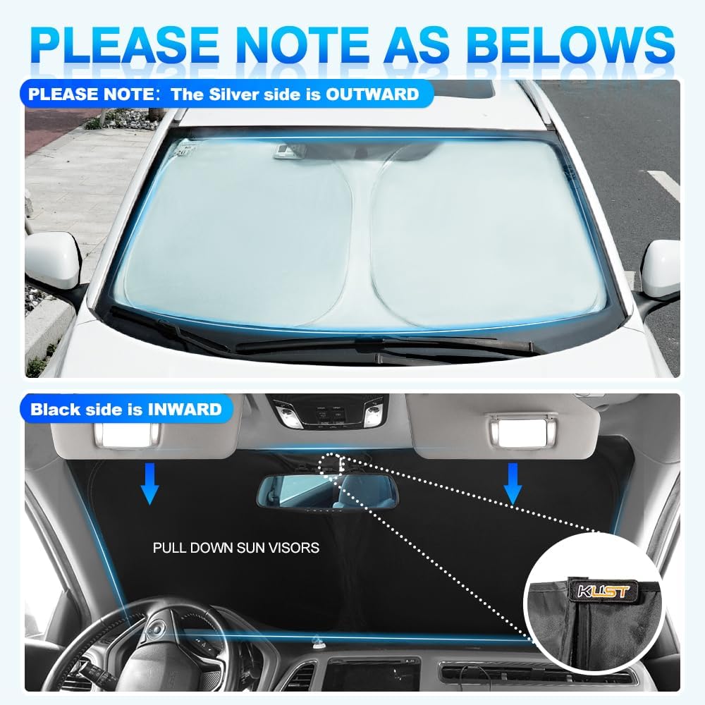 KUST Windshield Sun Shade for Toyota Tundra 2007-2026 Custom Fit Sunshade Sun Visor Protector Foldable Blocks UV Rays Keep Your Car Cooler
