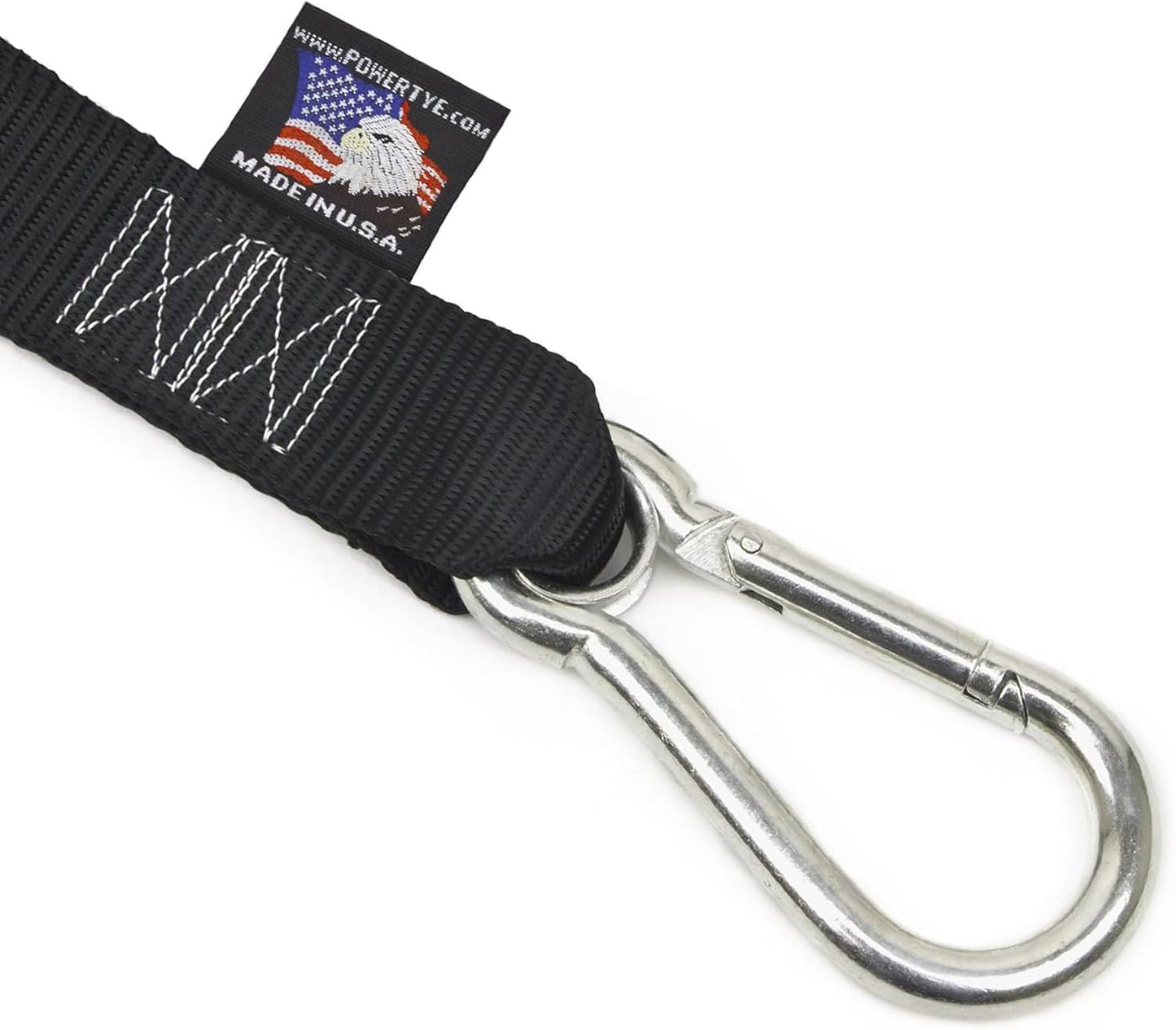 PowerTye - Made in USA - Heavy Duty Ratchet Tie Down Straps with Carabiner Hooks, Soft-Tye & Storage Bag, for Motorcycle, ATV, Trailer & Cargo, 1,000 lb WLL, 1.5 inch x 6.5ft Long, Green/Black (Pair)