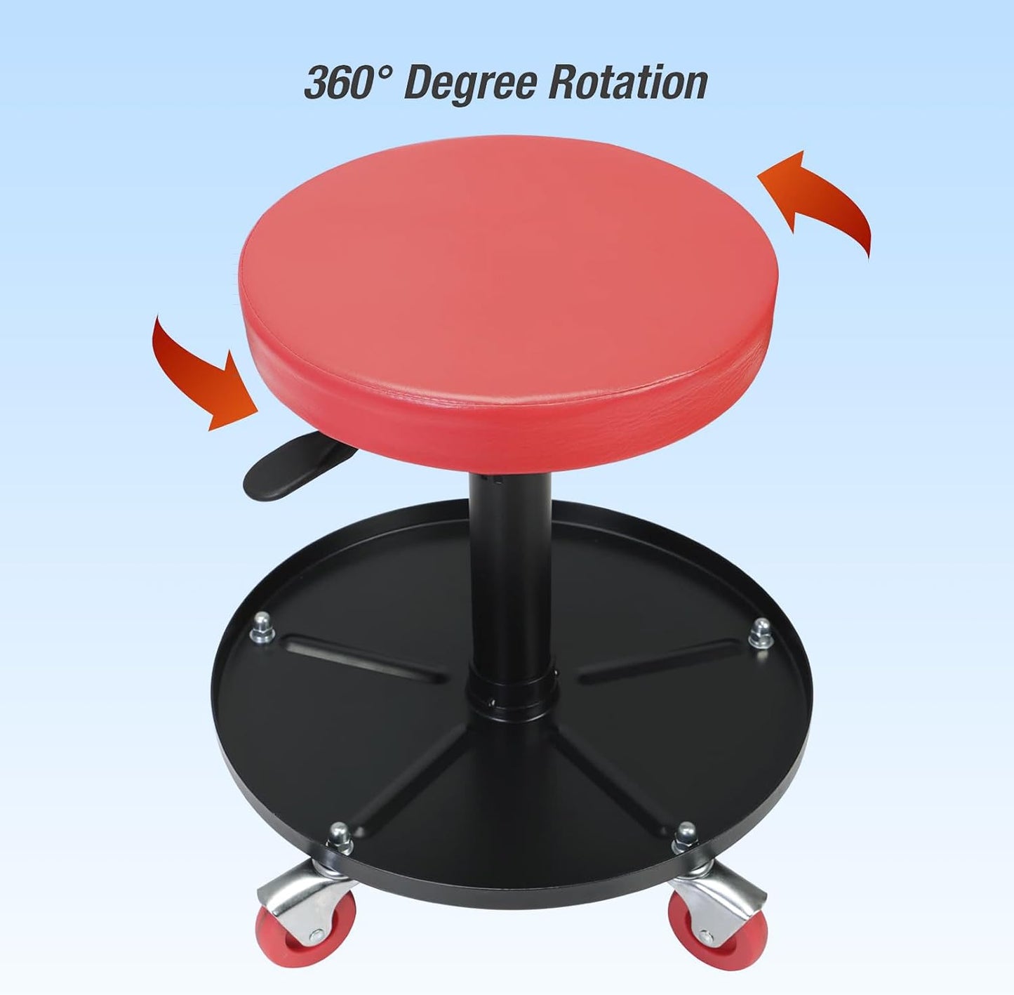 Big RED Creeper Garage/Shop Seat: Heavy Duty Rolling Pneumatic Padded Adjustable Mechanic Stool with Tool Tray Storage, Red Large