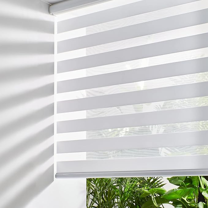 Persilux Zebra Blinds Cordless, Zebra Roller Shades for Windows (32.5" W x 72" H, White) Light Filtering Day and Night Window Drapes Sheer Shades for Home, Bedroom and Sliding Door Easy to Install