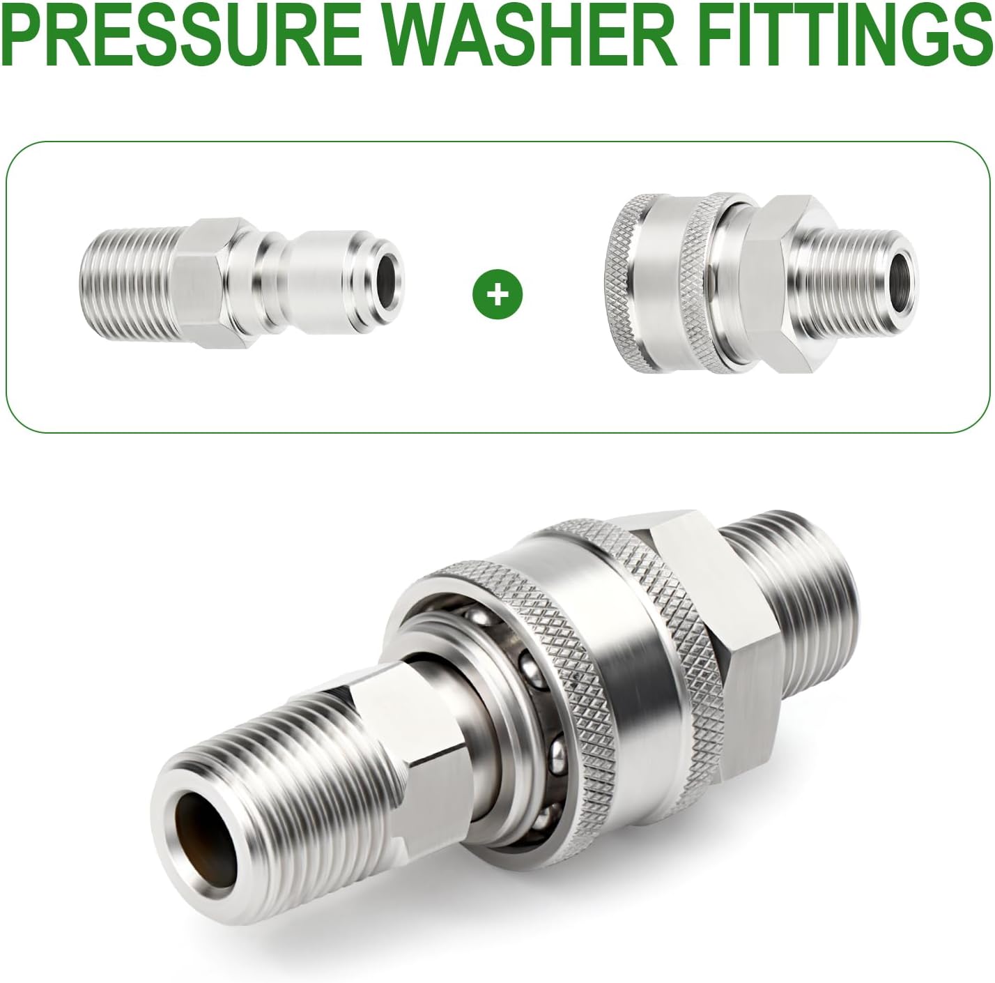 TAISHER 12PCS 304 Stainless Steel Pressure Washer Adapter Kit, Quick Connect Fittings，3/8" Male