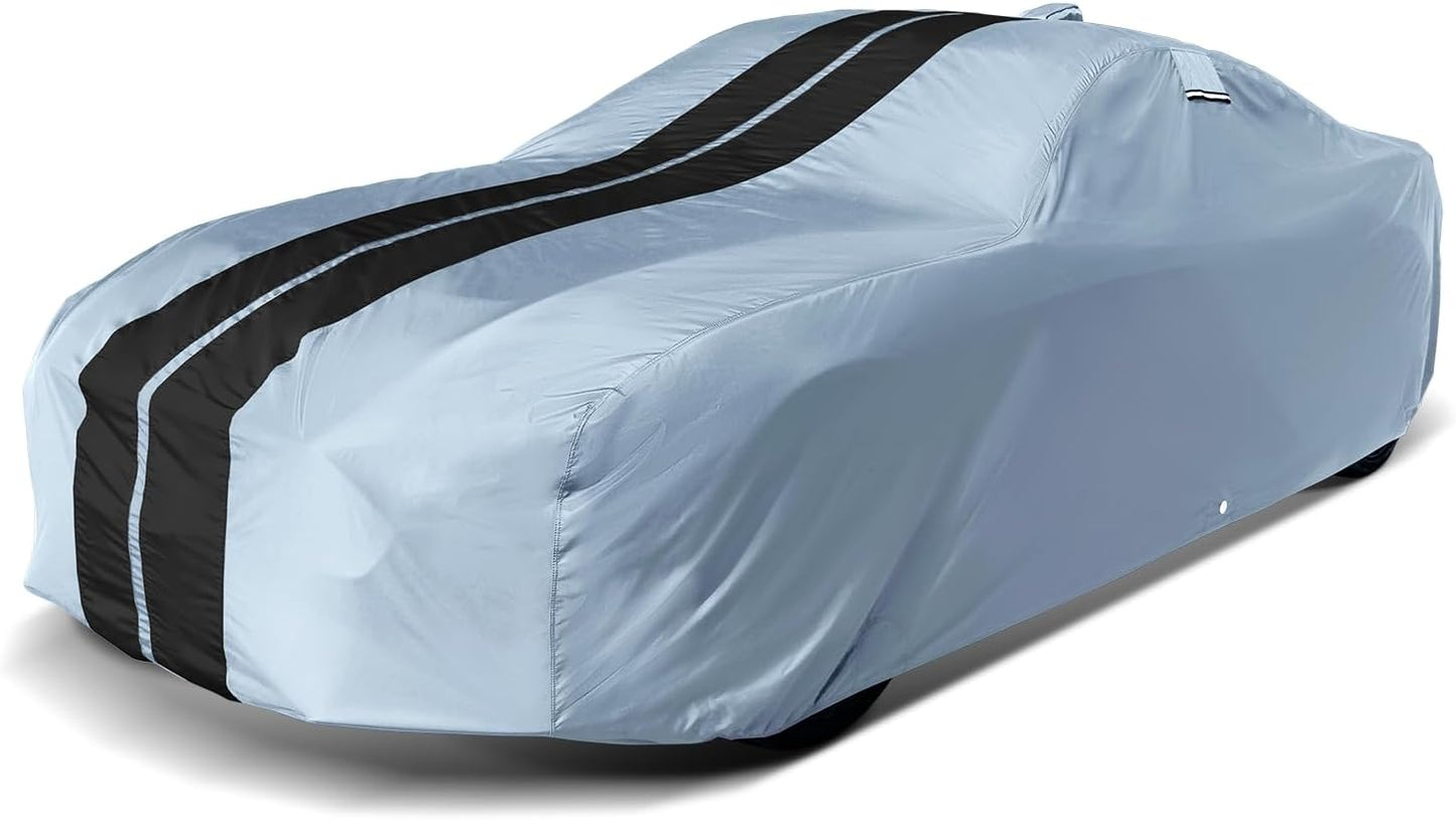 iCarCover Custom Car Cover for Chevy 150, 210 2-Door, 4-Door (1957) Waterproof All-Weather Rain Snow UV Sun Protector Full Exterior Indoor Outdoor Car Cover (Stripe - Gray/Black)