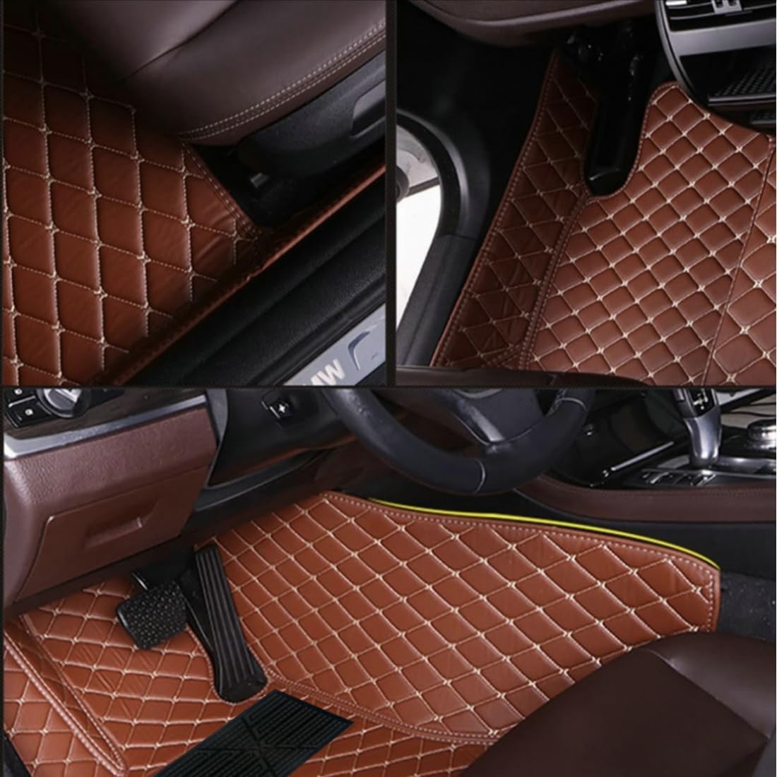 Custom Personalized Floor Mats for Cars，Luxury Full Coverage All Car Floor Mats，Anti-Slip Leather Car Mat Set ，Custom Floor Mats for 99% of Cars, Trucks & SUVs. (Red and Black)