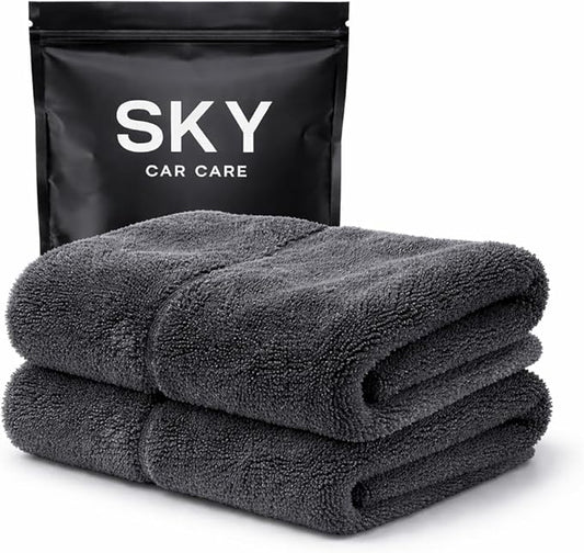 Microfiber Car Drying Towel 2 Pack, Ultra Absorbent Car Cleaning Cloth, Scratch Free & Streak Free Car Drying Towels for Cars, Trucks & Bikes – 30x40 cm (12x16 Inch) Grey