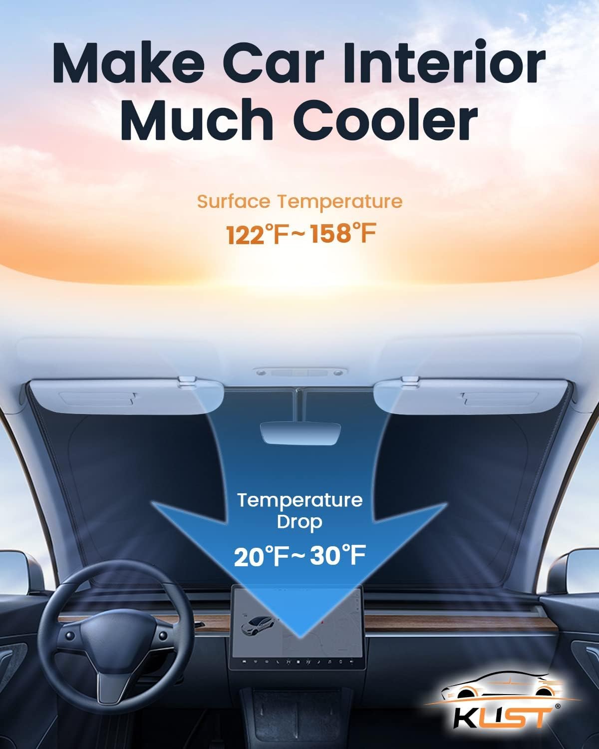 KUST Windshield Shade Custom Fit for Kia Carnival 2022-2024 2025 2026 Sun Shade Front Windshield Sun Visor Foldable Thicker 5-Layer Block Heat and Sun UV Rays