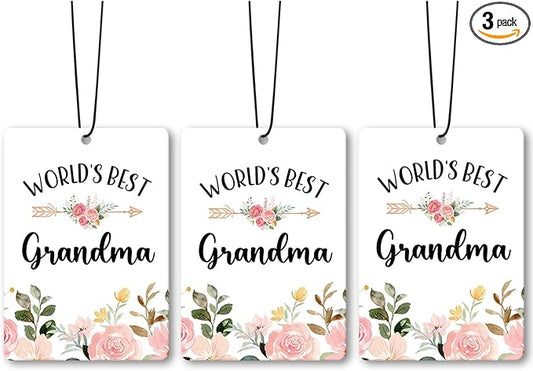 Grandma Gifts Car Air Freshener Accessories 3pcs,World's Best Festive Gifts for Granmda Christmas,Pink Flower Rustic Hanging Scent Lavender Fragrance Card for Women Closet Bathroom Home Decor
