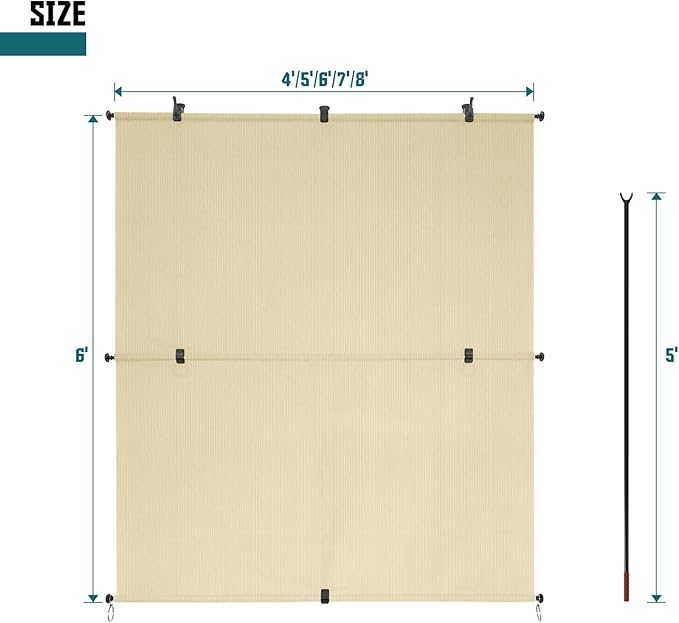 Bynbbur 4'W x 11.5'H Outdoor Patio Shades Foldable Roller Blinds, 220 GSM Sun Shade Roll Up Porch Screens Exterior Shade Cloth for Deck Pergola Backyard, Beige