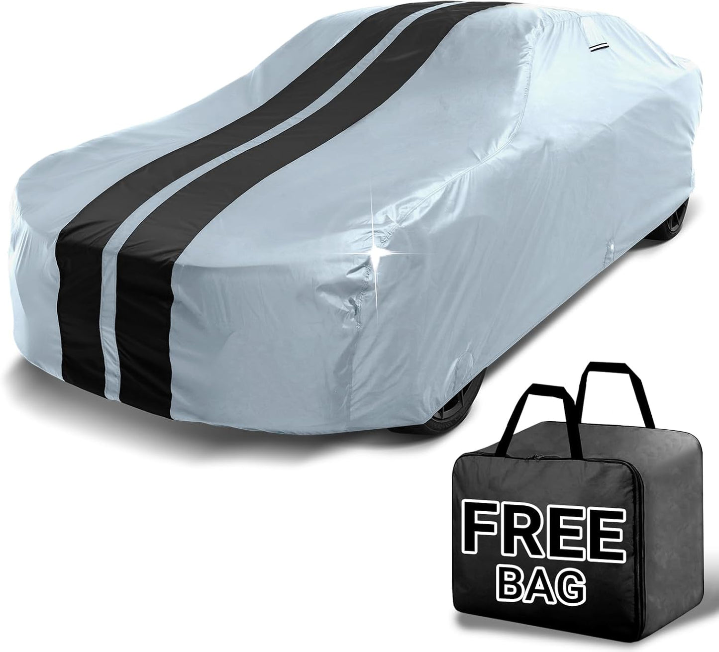 iCarCover Custom Car Cover for Chevy Metro (1998-2000) Waterproof All Weather Rain Snow UV Sun Protector Full Exterior Indoor Outdoor Car Cover (Stripe - Gray/Black)