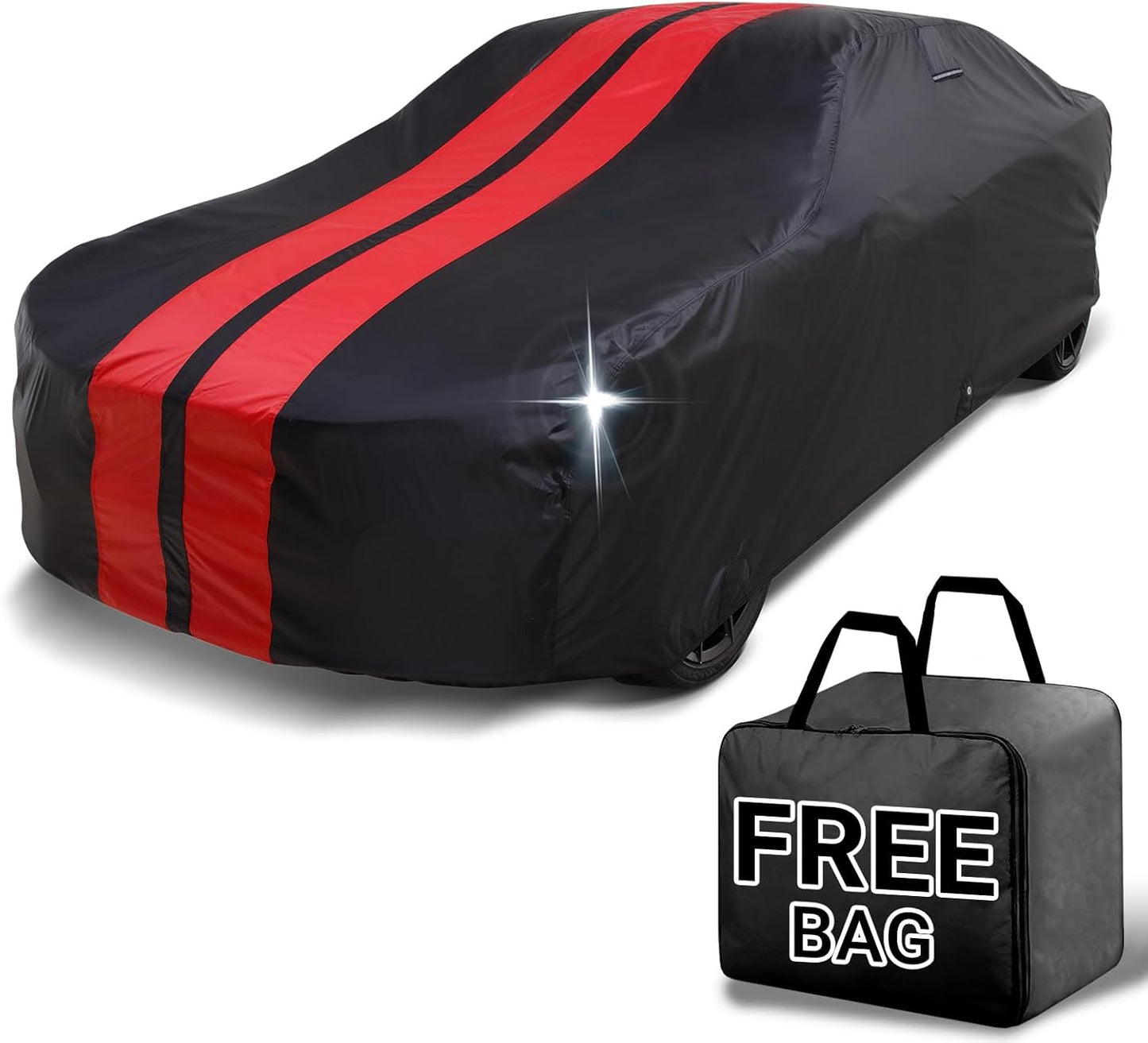 iCarCover Custom Car Cover for Chevy Business Coupe (1947-1953) Waterproof All Weather Rain Snow UV Sun Protector Full Exterior Indoor Outdoor Car Cover (Stripe - Black/Red)